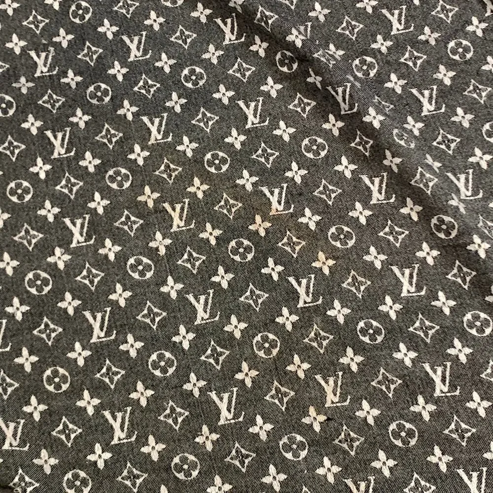 LOUIS VUITTON Silver Black Logo Silk Wool Scarf